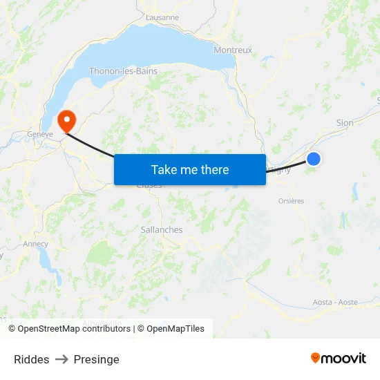 Riddes to Presinge map