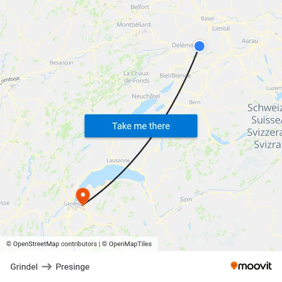 Grindel to Presinge map