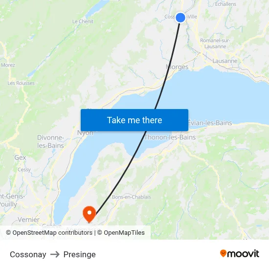 Cossonay to Presinge map