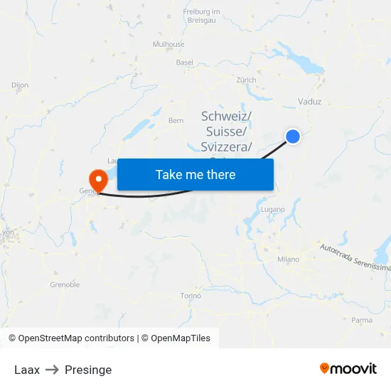 Laax to Presinge map