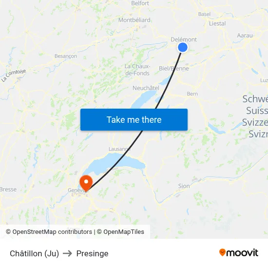 Châtillon (Ju) to Presinge map