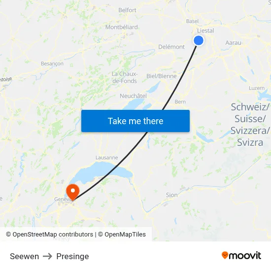 Seewen to Presinge map