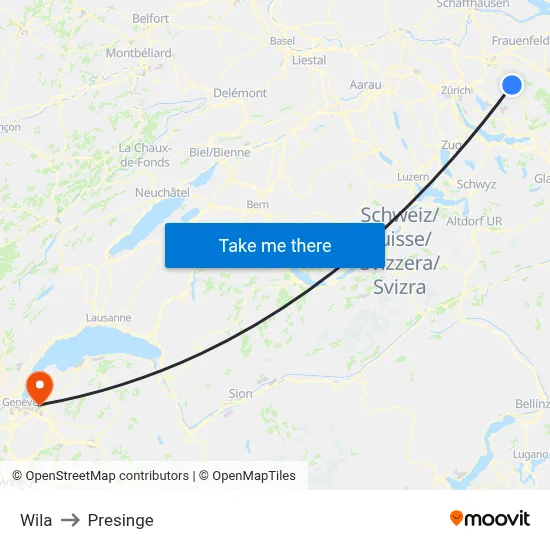 Wila to Presinge map