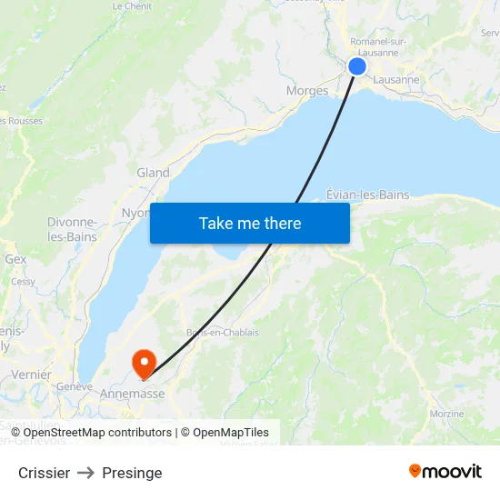 Crissier to Presinge map