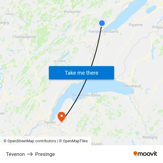 Tévenon to Presinge map