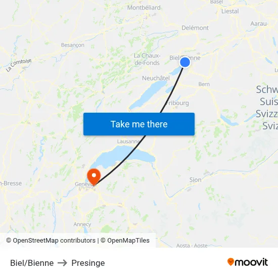 Biel/Bienne to Presinge map
