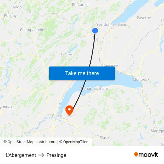 L'Abergement to Presinge map