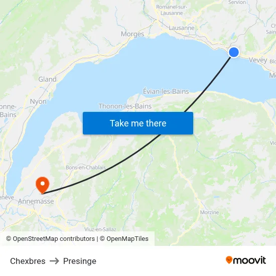 Chexbres to Presinge map