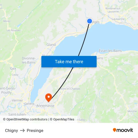Chigny to Presinge map
