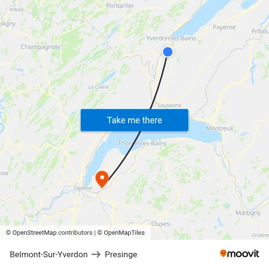 Belmont-Sur-Yverdon to Presinge map