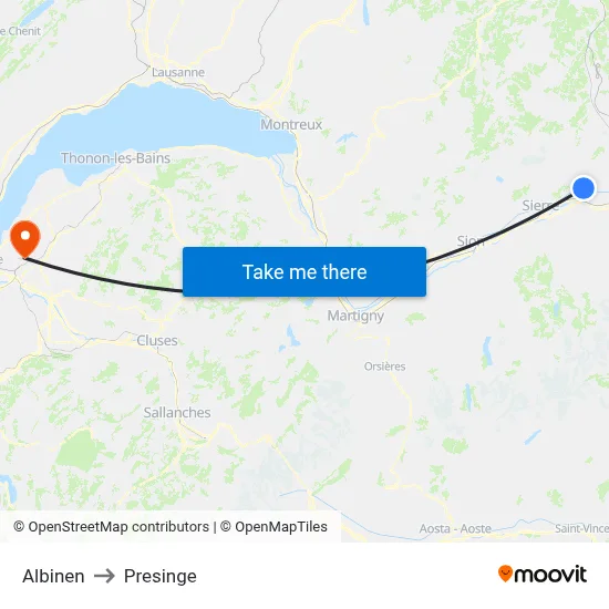 Albinen to Presinge map