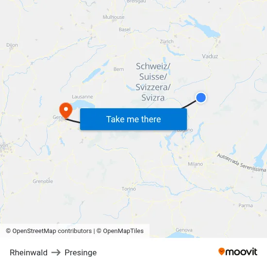 Rheinwald to Presinge map