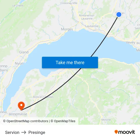 Servion to Presinge map