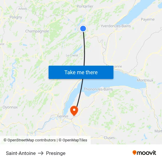 Saint-Antoine to Presinge map