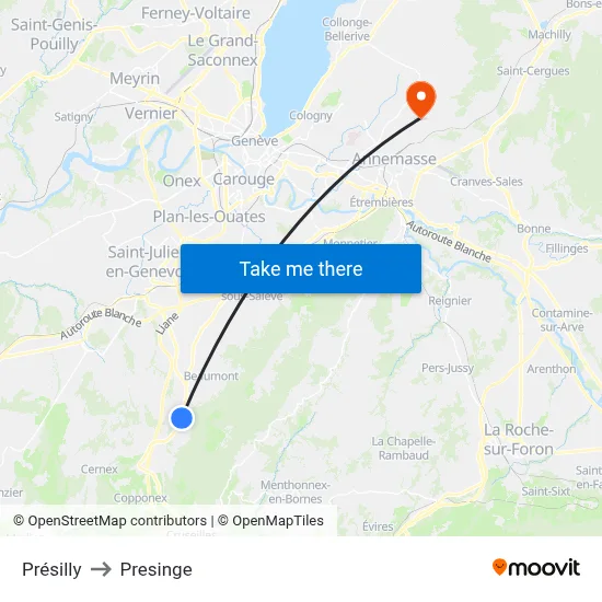Présilly to Presinge map