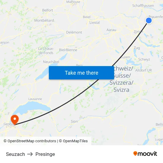 Seuzach to Presinge map