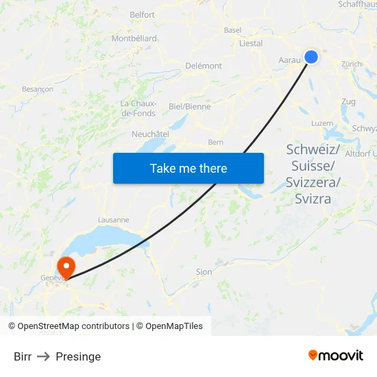 Birr to Presinge map