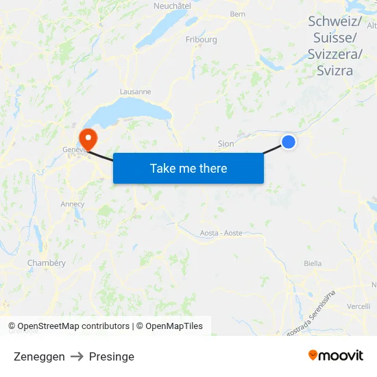 Zeneggen to Presinge map