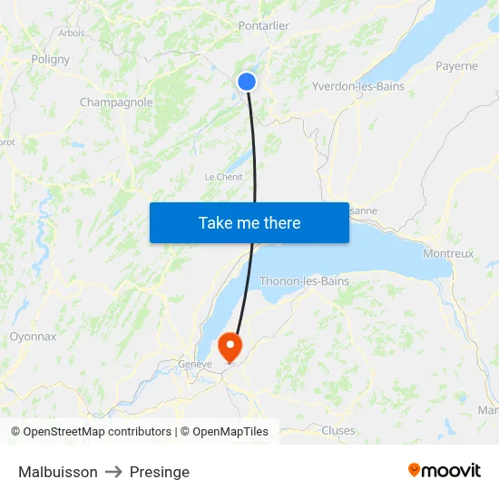 Malbuisson to Presinge map