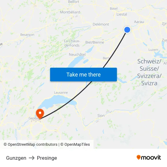 Gunzgen to Presinge map
