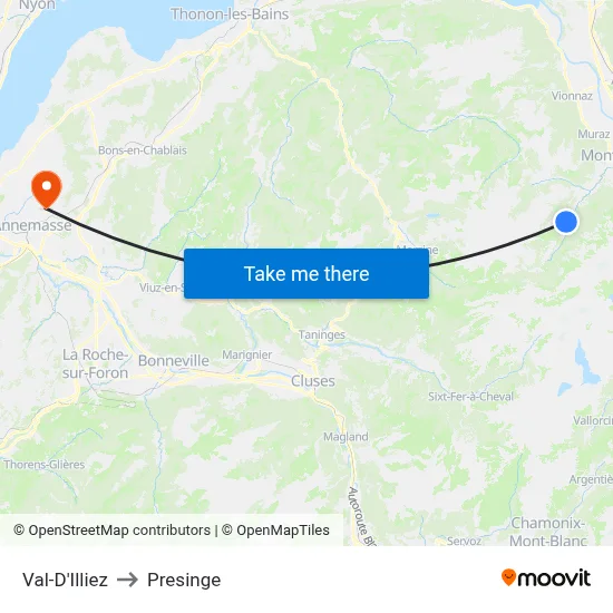 Val-D'Illiez to Presinge map