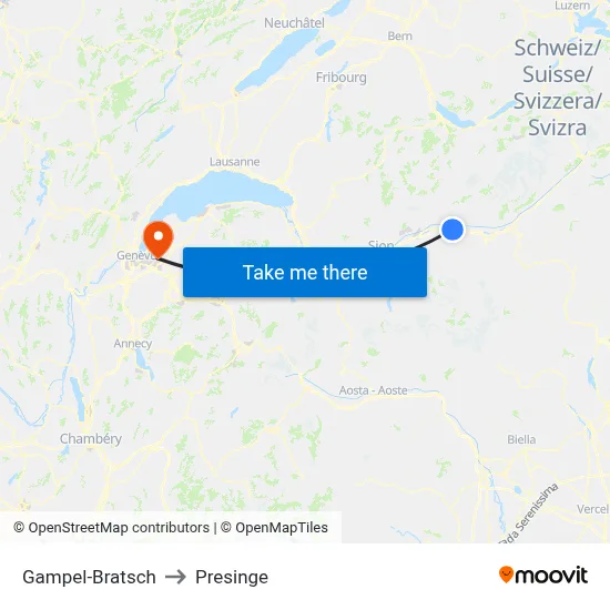 Gampel-Bratsch to Presinge map
