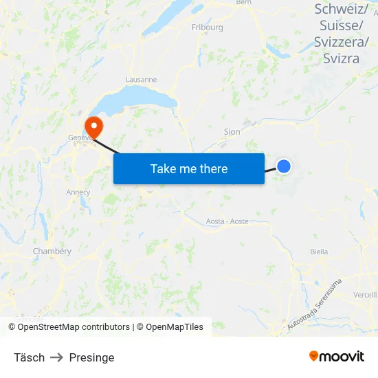 Täsch to Presinge map