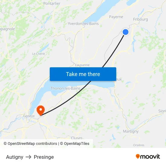 Autigny to Presinge map
