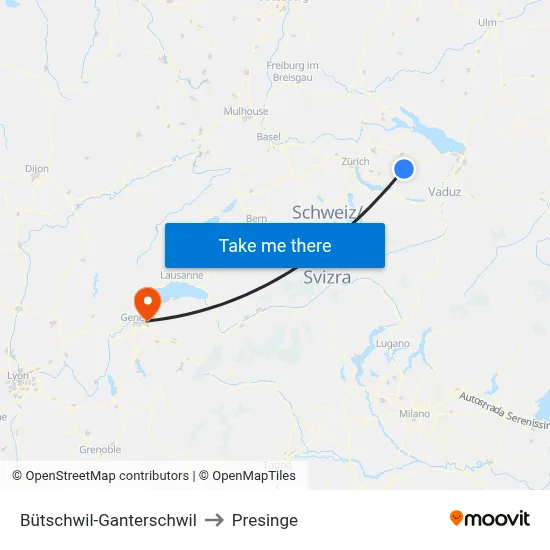 Bütschwil-Ganterschwil to Presinge map