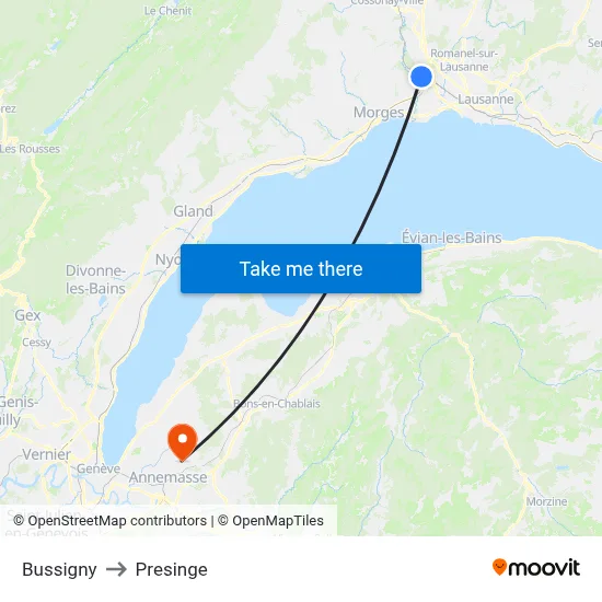 Bussigny to Presinge map