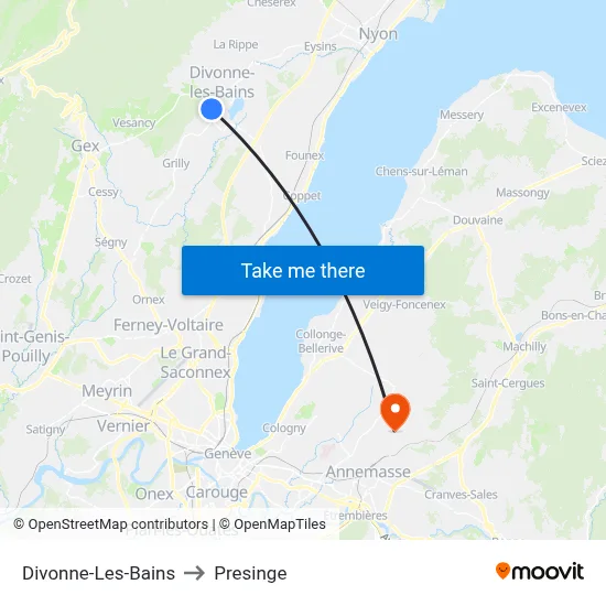 Divonne-Les-Bains to Presinge map