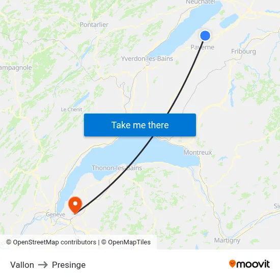 Vallon to Presinge map