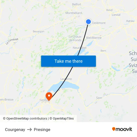 Courgenay to Presinge map