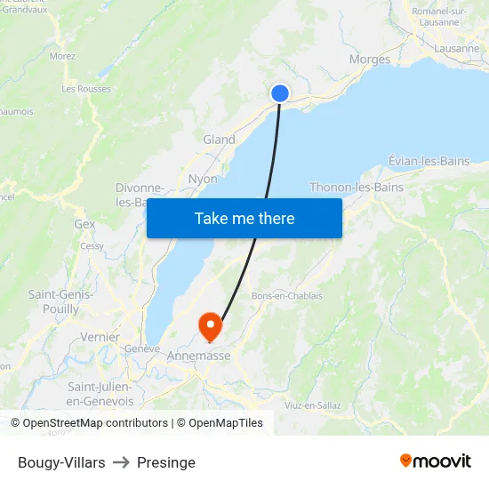 Bougy-Villars to Presinge map