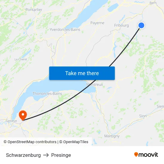 Schwarzenburg to Presinge map