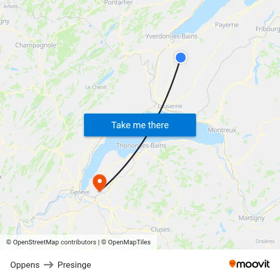 Oppens to Presinge map