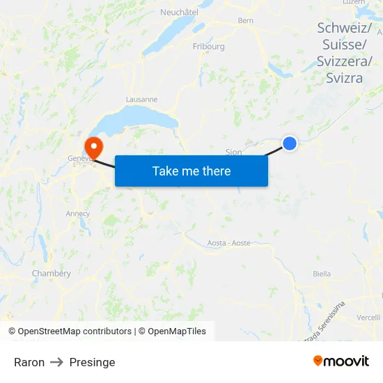 Raron to Presinge map