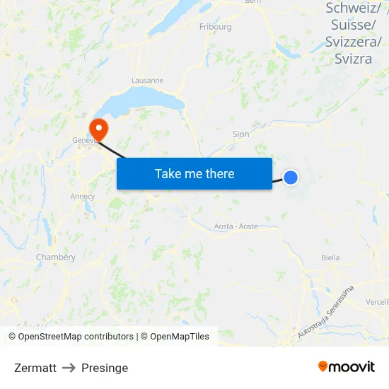 Zermatt to Presinge map