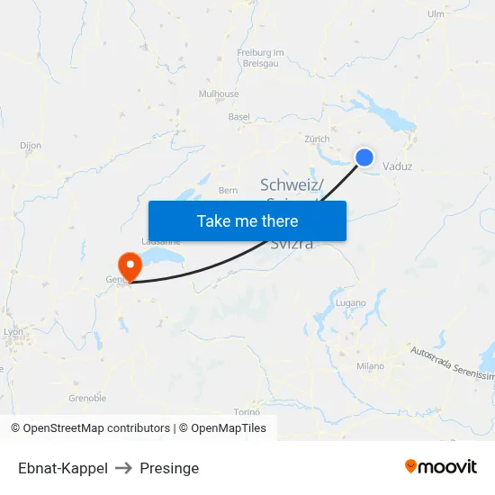 Ebnat-Kappel to Presinge map