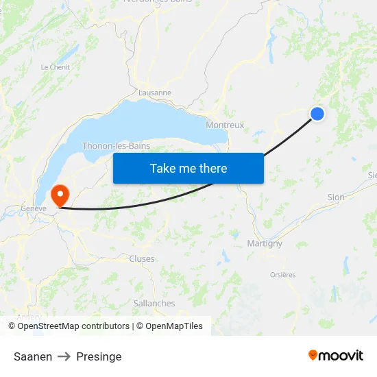 Saanen to Presinge map
