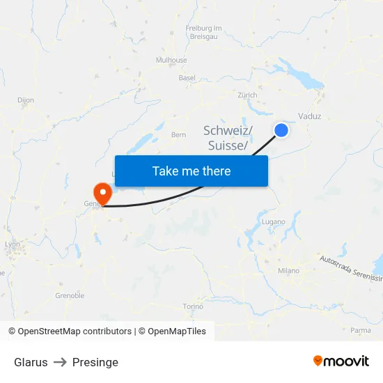 Glarus to Presinge map