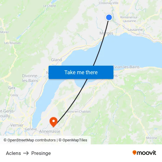 Aclens to Presinge map