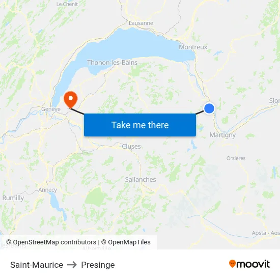 Saint-Maurice to Presinge map