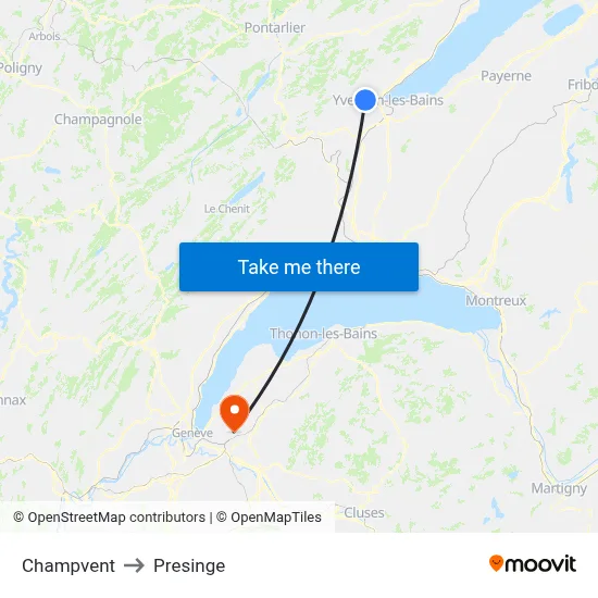 Champvent to Presinge map