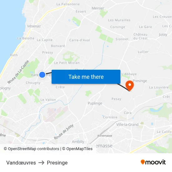 Vandœuvres to Presinge map