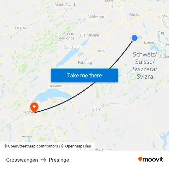 Grosswangen to Presinge map
