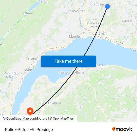 Poliez-Pittet to Presinge map
