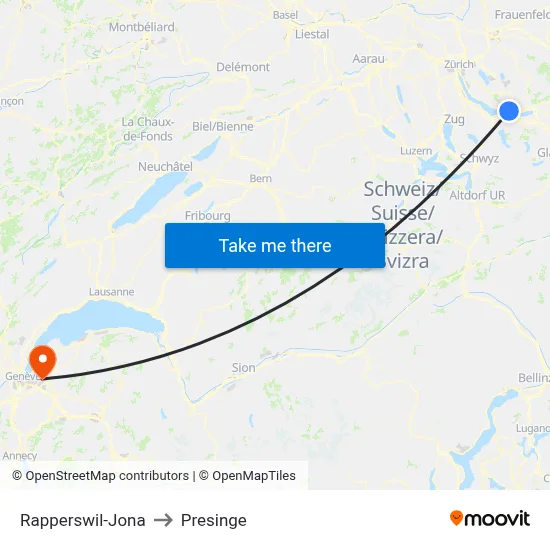 Rapperswil-Jona to Presinge map