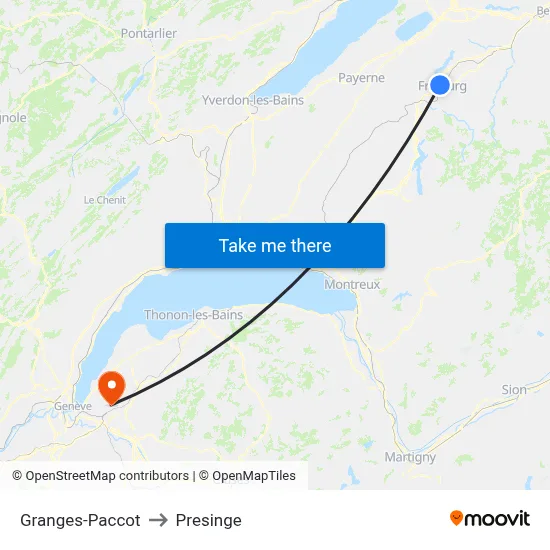 Granges-Paccot to Presinge map
