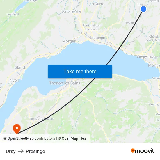Ursy to Presinge map